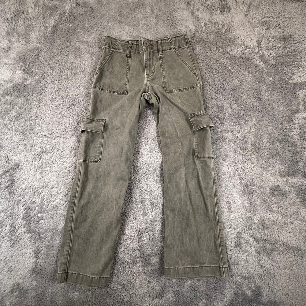 Girls Olive Green Utility Cargo Pants Straight Leg Cotton Twill Pockets Size 10